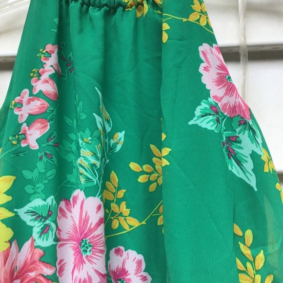 The Childrens Place Dress  Girls Sz XL 14 Green Floral Halter Chiffon Hi Low - Picture 2 of 14